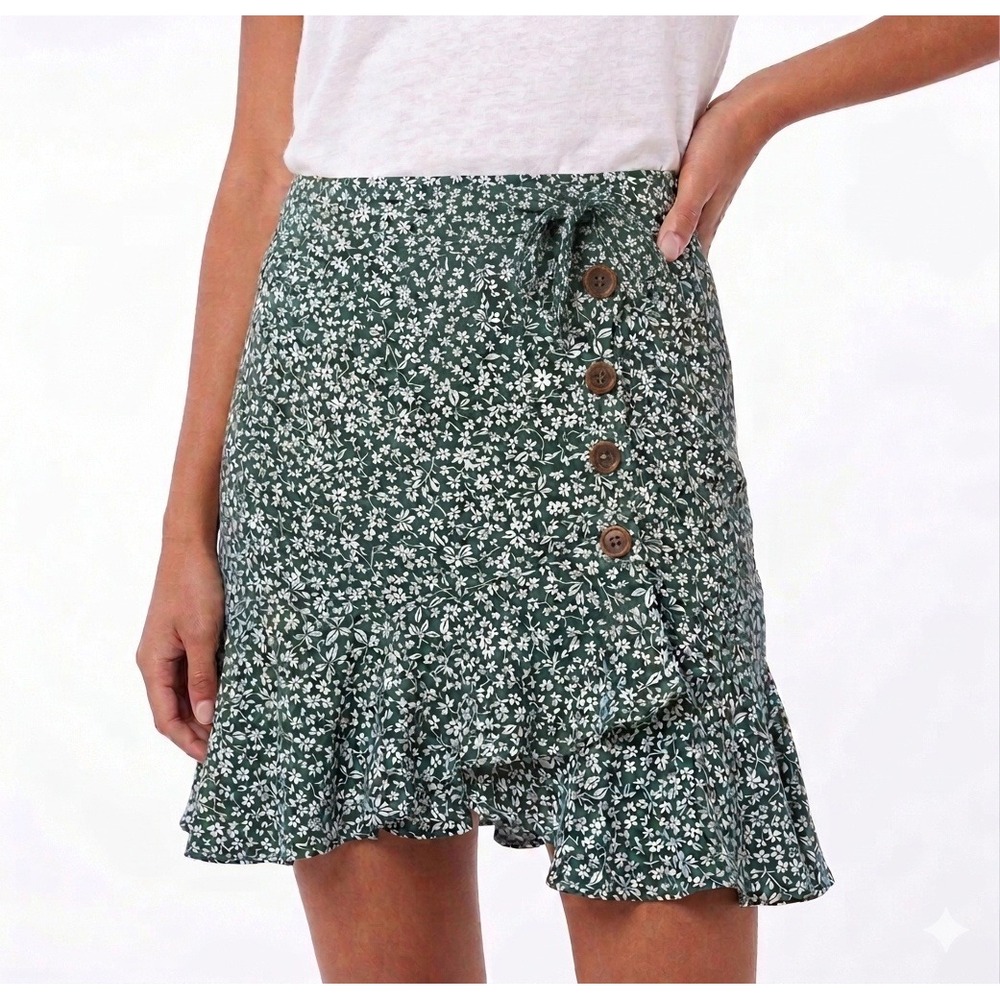 VERONICA BEARD 100% Silk Kaia Mini Skirt Forest Green Women Size 2 Floral Casual